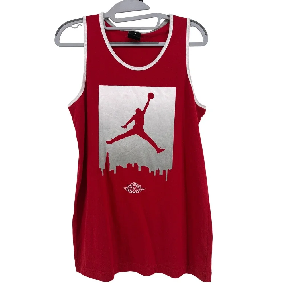 Jordan Jumpman Chicago Skyline Tank Top Kids XL Red Cotton Graphic Sportswear